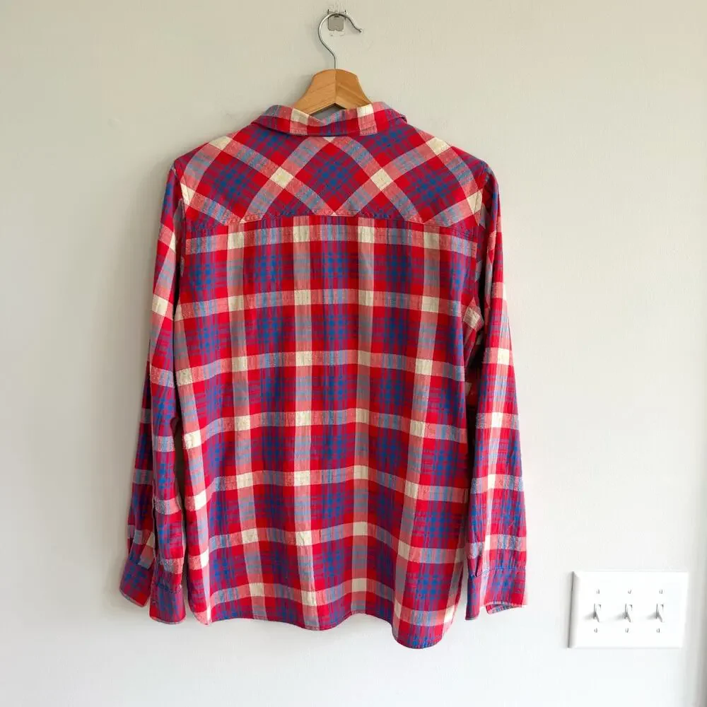 J. Crew Plaid Pattern Long Sleeve Button Up Shirt Red White Blue 8